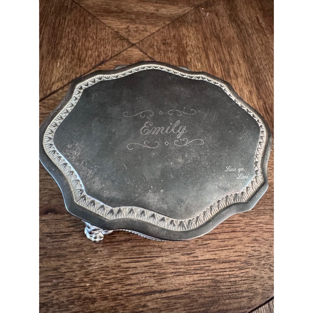 "Vintage Silver Plated Lion Footed Musical Jewelry Box Velvet Lined Working